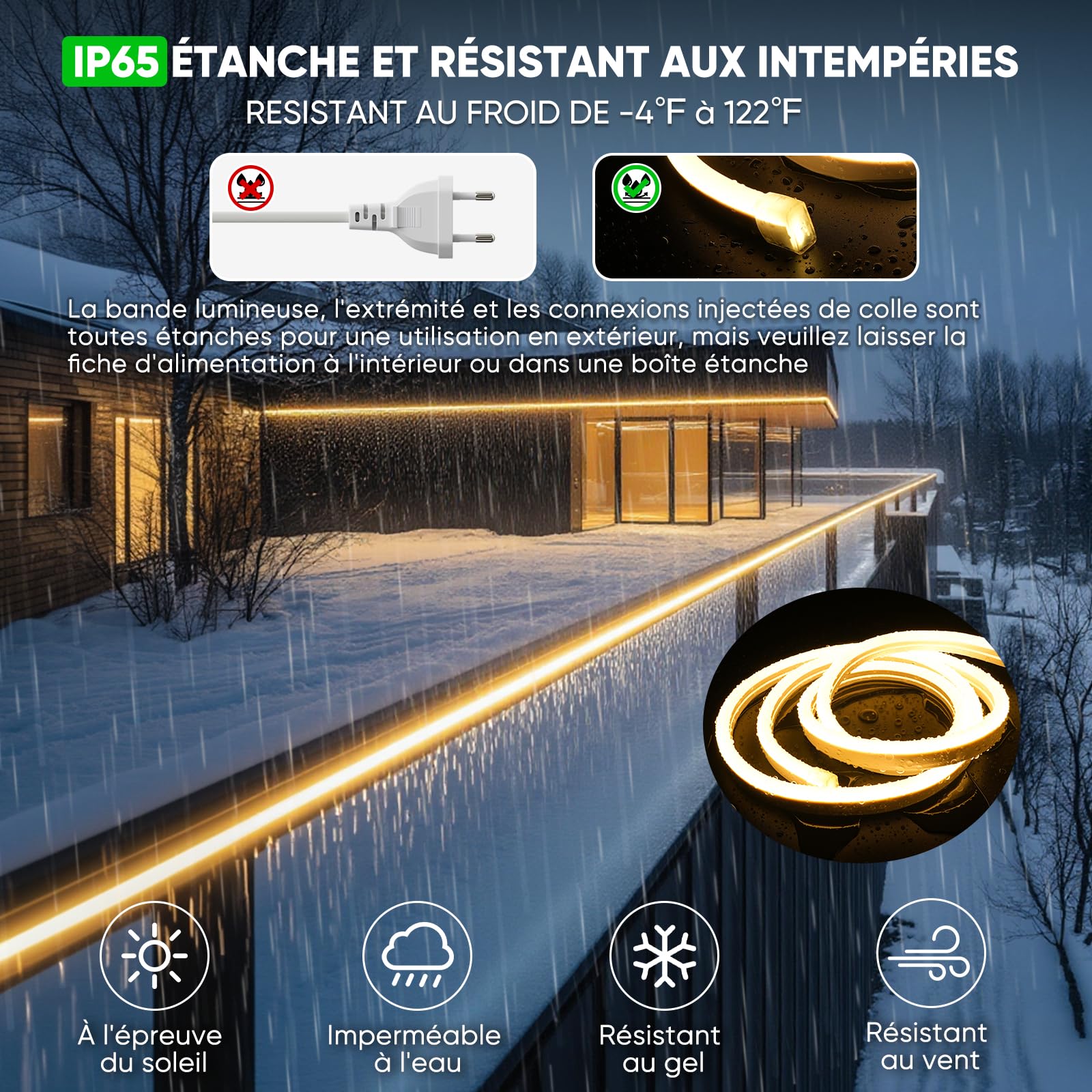 Shine Decor Neon Ruban LED 10m, 230V Bande lumineuse, IP65 Etanche, 10W/M, 350LM/M, 120 leds/m Neon LED Strip pour Décoration Maison Cuisine Jardin Eclairage LED (Blanc Chaud)
