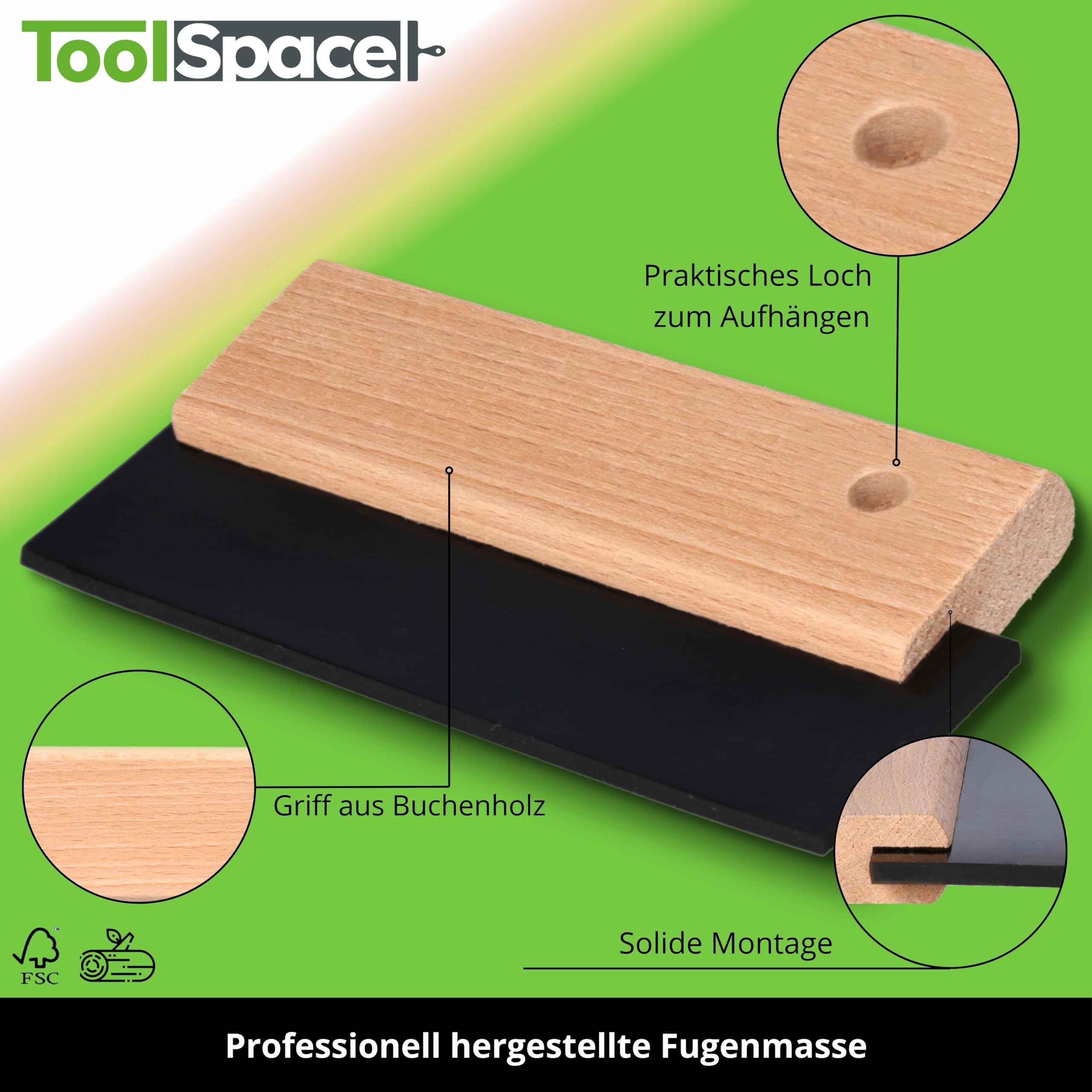ToolSpace Rubber Spatula 150 mm Tile Rubber Grout Trowel with Wooden Handle, Grout Rubber - Image 3