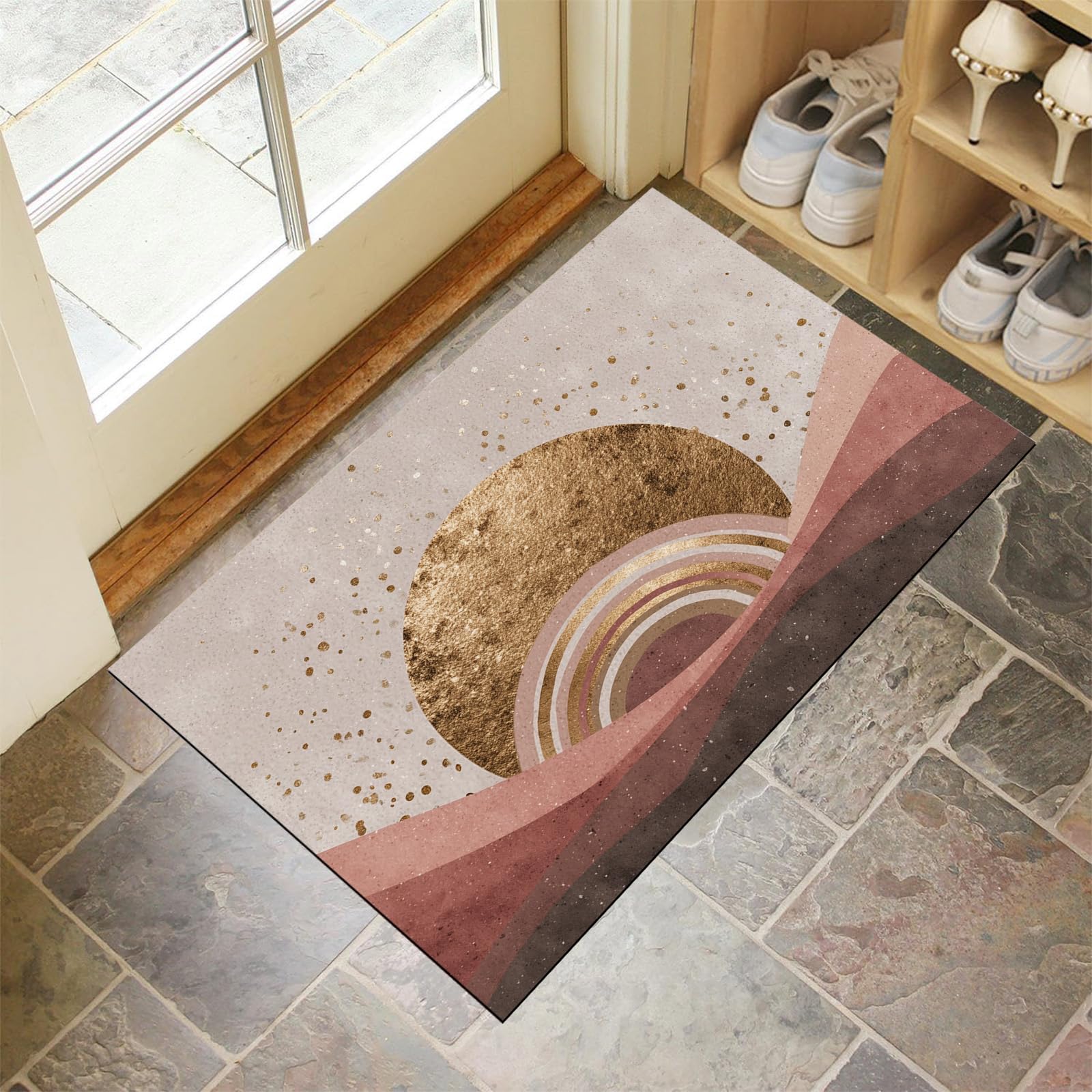 Tapis d'entrée intérieur antidérapant beige et grand paillasson de 90x150 cm