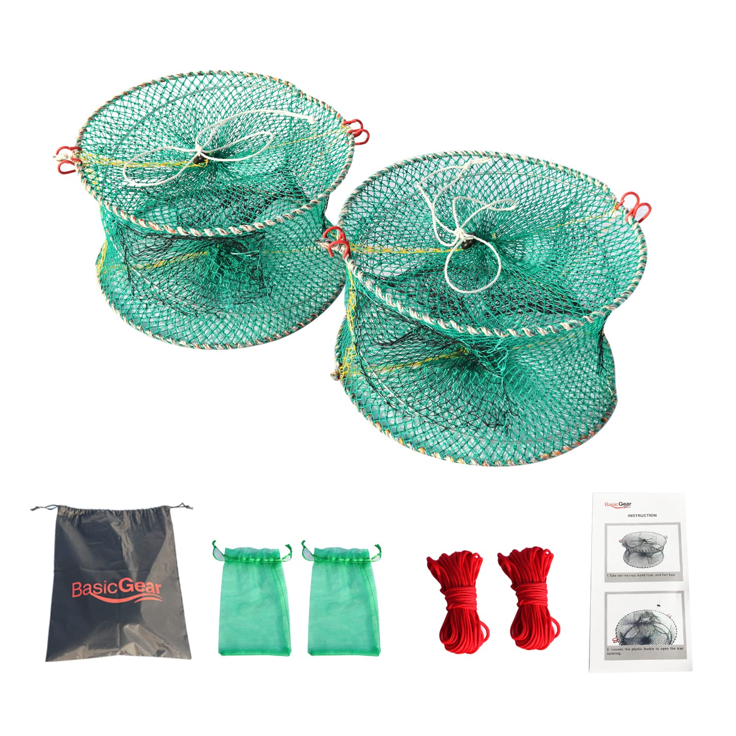 BasicGearCrab Spring Trap 2 pcs - Bait trap for Lobster, Crawfish, Shrimp, Portable Folding Collapsible Fishing Traps Nets Fishing Accessories