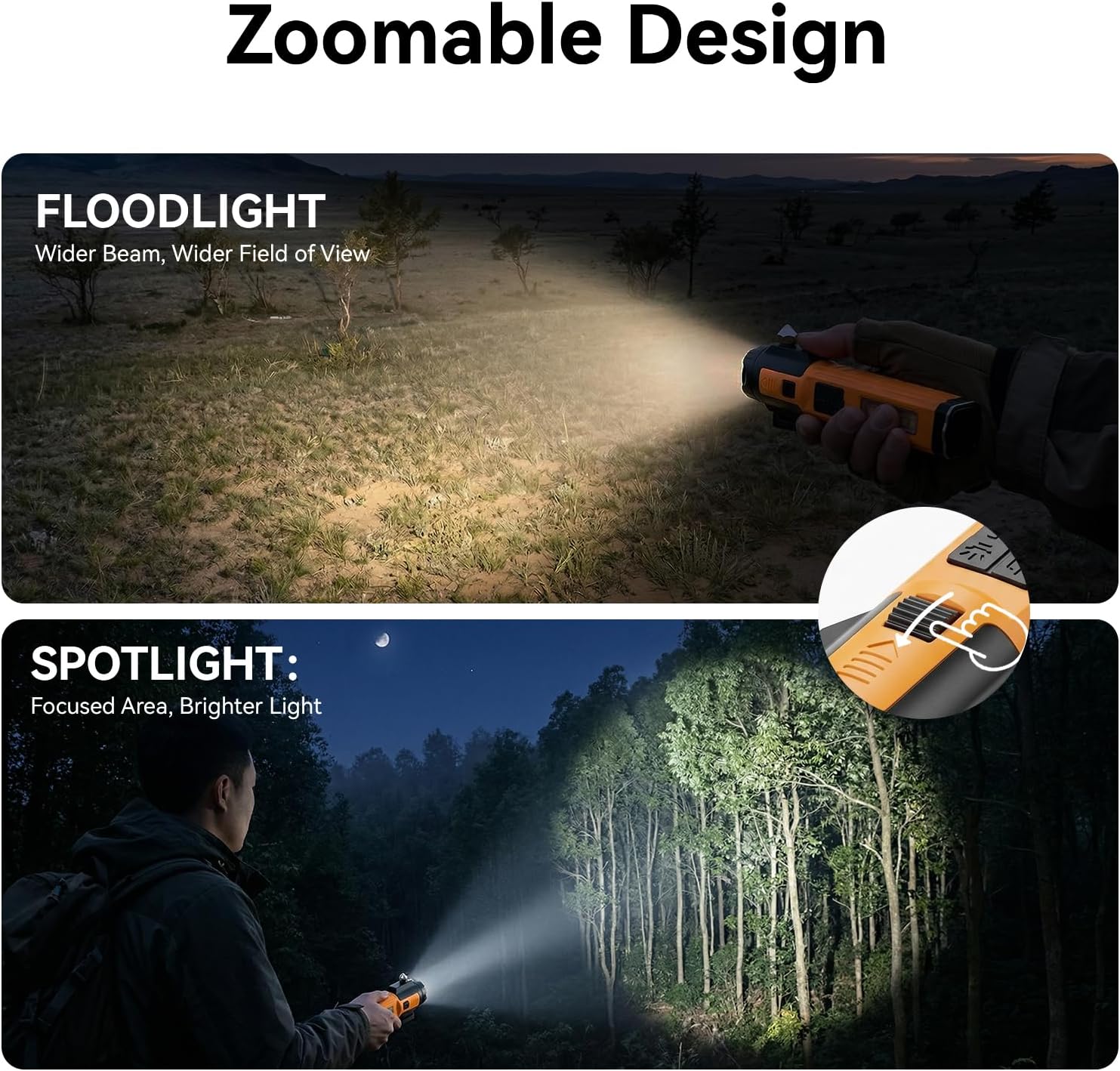 Solar Flashlights for Car Emergency Flashlight, Multi-Functional Escape Tool with Window Breaker Seatbelt Cutter Alarm Buzzer, Zoomable Spotlight for Roadside Assistance, Camping, Survival Yellow-2P