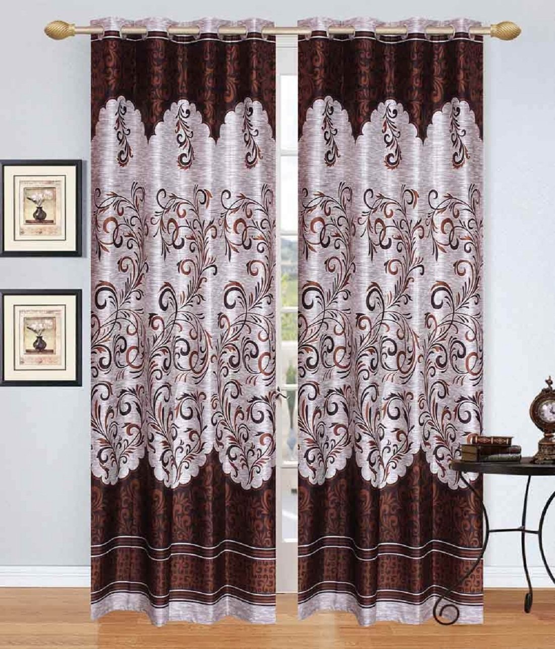 ZYFOX Home Door Curtains 7 Feet Long | Yarn Polyester Curtains | Premium Screens for Home Office | Prada for Living Room Bedroom | (Brown Darbar, 1pc)-image-0