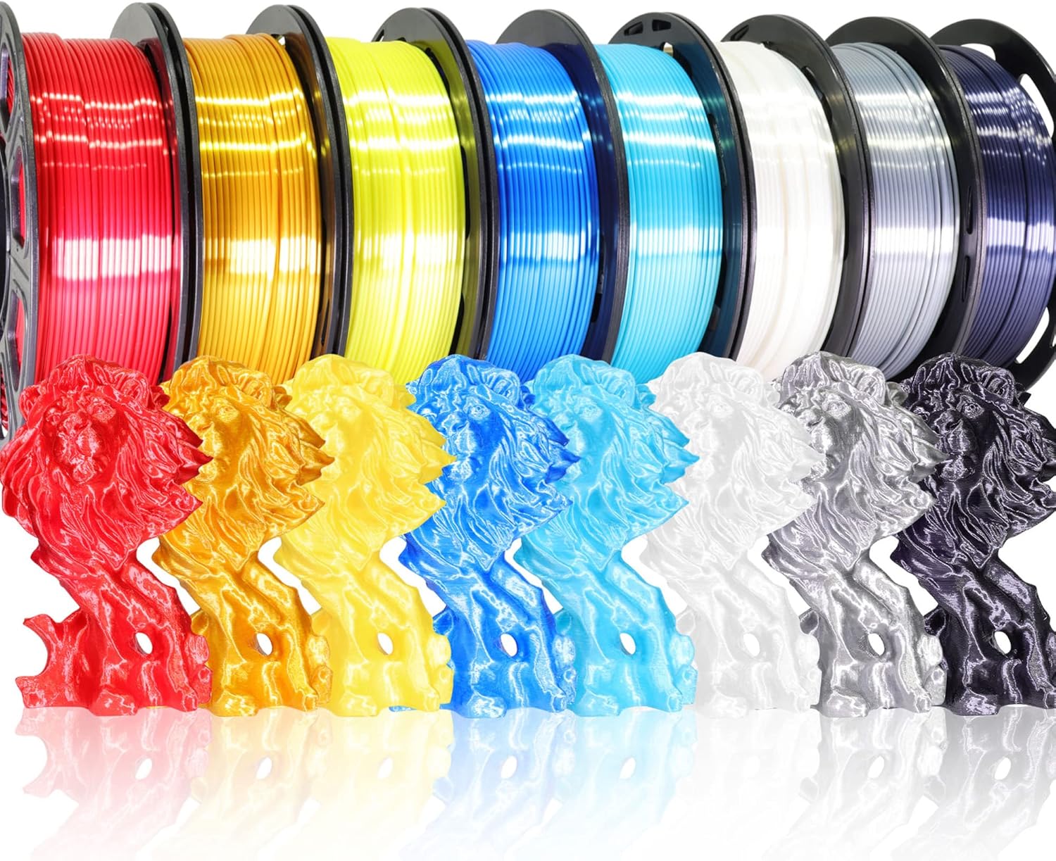 1.75mm 8 Spools Popular Colors 3D Printer PLA Filament Bundle Pack: Black White Red Blue Yellow Orange Limegreen SkyBlue, Each Spool 250g, Widely Compatible, Total 2Kg 3D Printing Filament