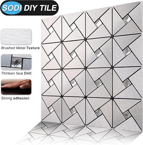 Miniatura 3 de V-MOZZA Azulejos de metal para salpicaduras de pelar y pegar, 10 hojas de azulejos de mosaico de molino de viento, rompecabezas de vidrio mezclado