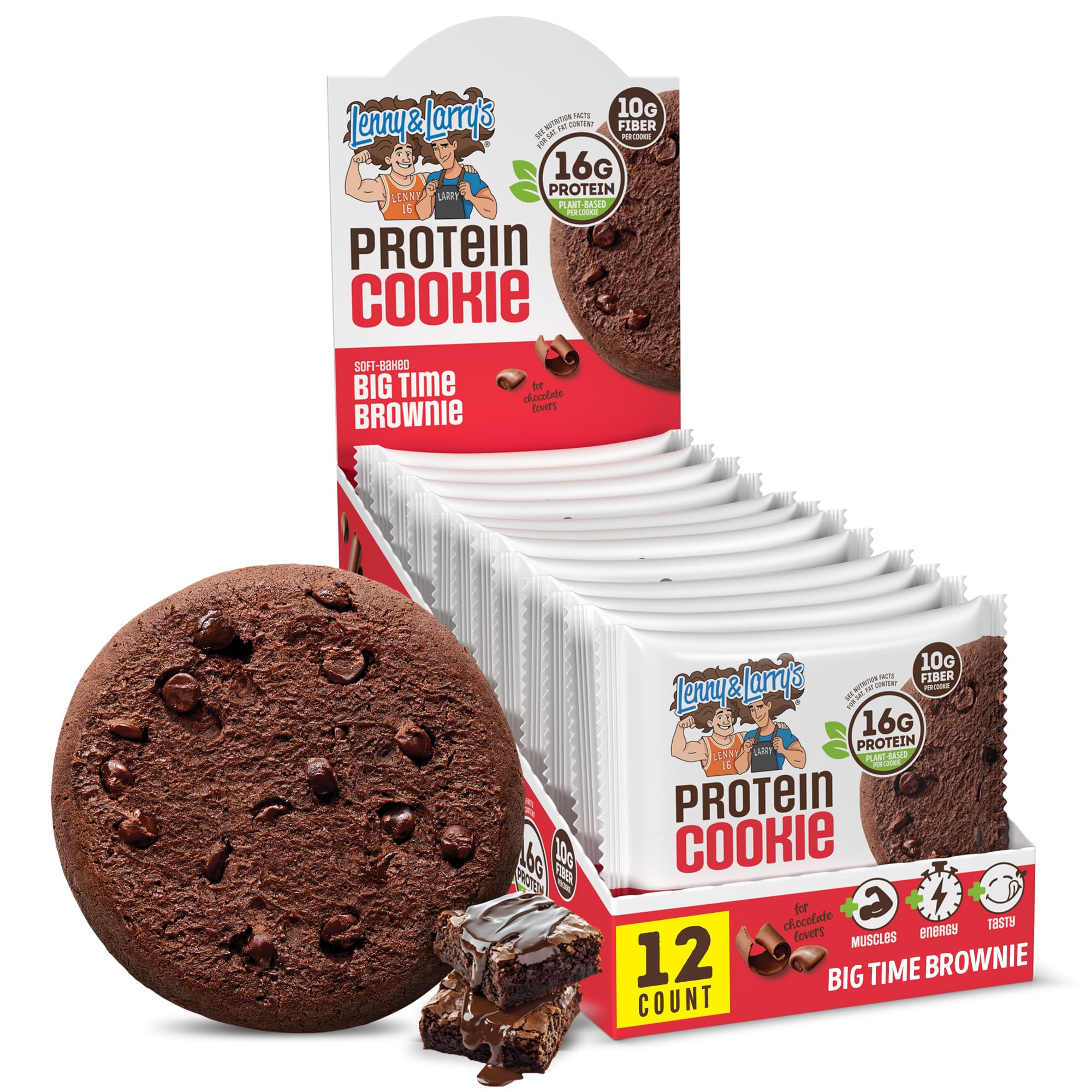 Amazon.com: Lenny & Larry's Protein Cookie, [Big Time Brownie], Chewy Soft  Baked, 16g Plant Protein, Vegan, Non-GMO, High Fiber, 4 Ounce Cookie (Pack  of 12) : Grocery & Gourmet Food