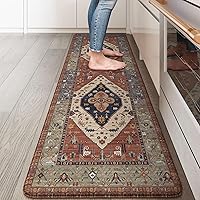 Vista 17 de KIMODE - Juego de 2 tapetes de cocina bohemios, antifatiga, antideslizantes, impermeables, ergonómicos, acolchados, cómodos, para lavandería, Rojo