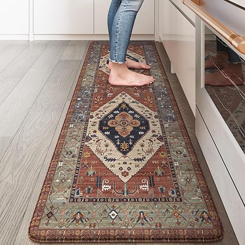 Miniatura 35 de KIMODE - Tapetes de cocina antifatiga, 2 unidades, navideños, estilo rústico, acolchados, para lavandería, oficina, fregadero, color rojo, 17 x 47