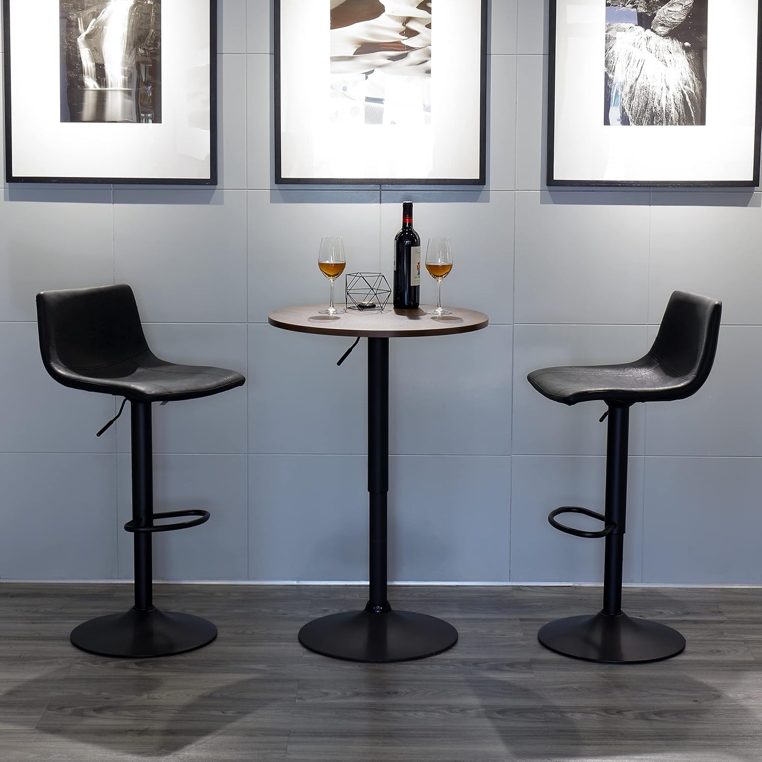 Finnhomy Bar Stools Set of 2 Counter Height, Swivel Barstools with Footrest and L Shape Back, Height Adjustable Modern Bar Chairs, Vintage Leather, Retro Black