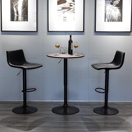 Miniatura 4 de Finnhomy Juego de 2 taburetes de bar de cuero encerado de aceite, taburetes de bar giratorios con reposapiés y respaldo grueso en forma de L, sillas