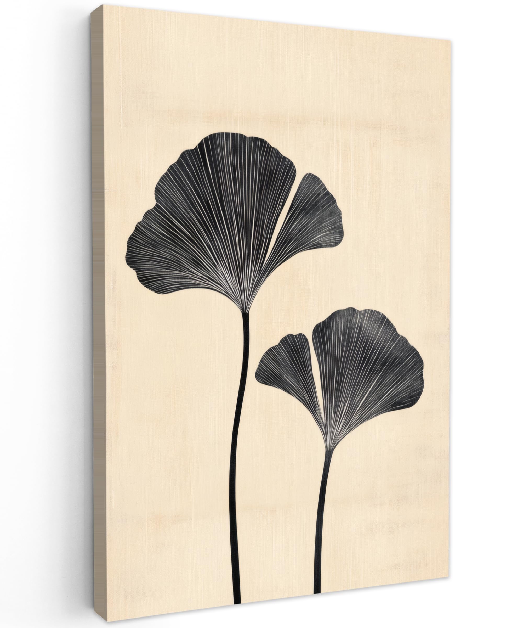 MuchoWow© Canvas Wall Art 16"x24" / 40x60 cm Decor Prints for Living Room Decorative Canvases Hall Artwork Leaves - Minimalist - Black