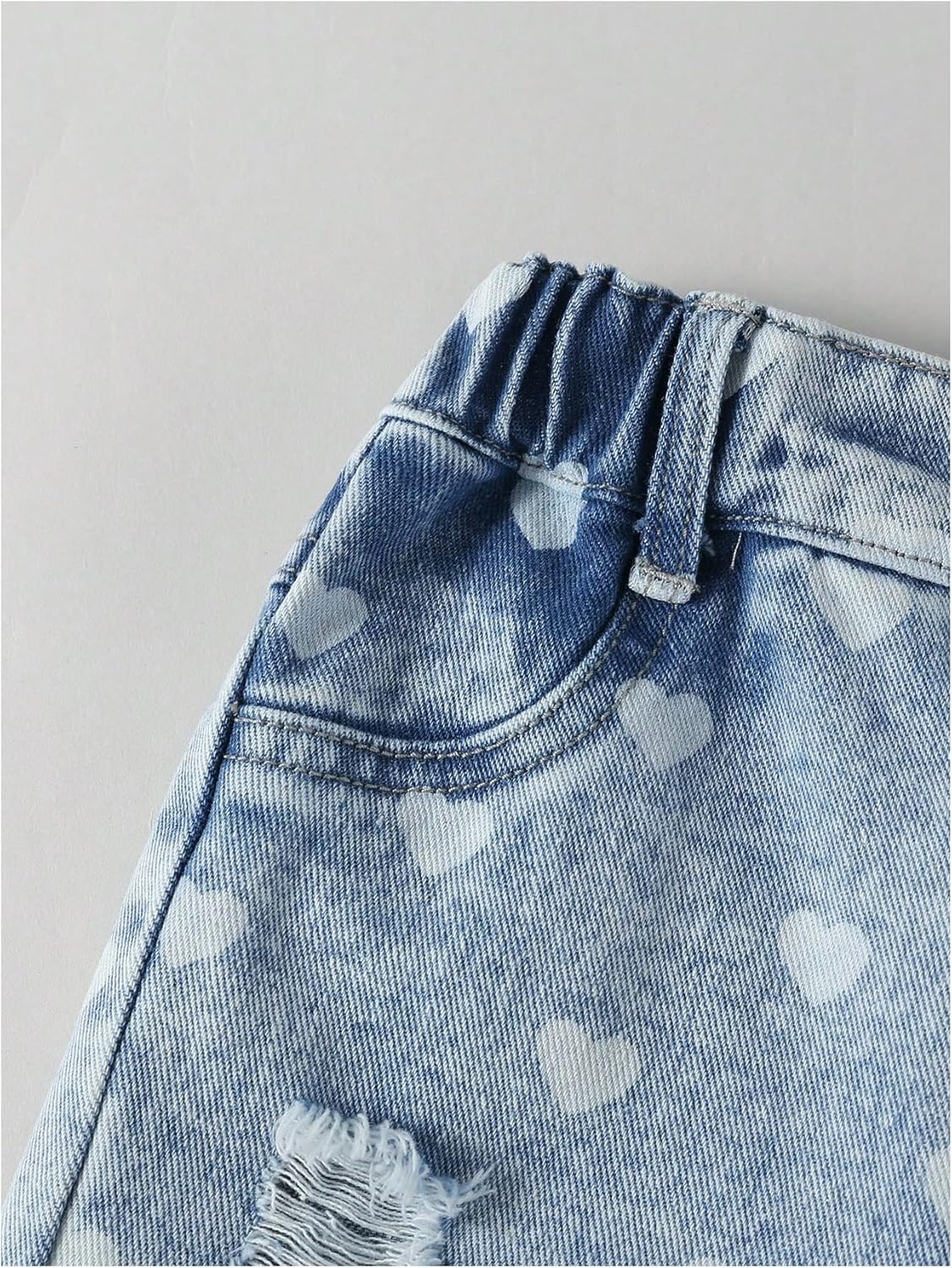 WDIRARA Toddler Girl's Heart Print Ripped Jeans High Waisted Baggy Denim Pants
