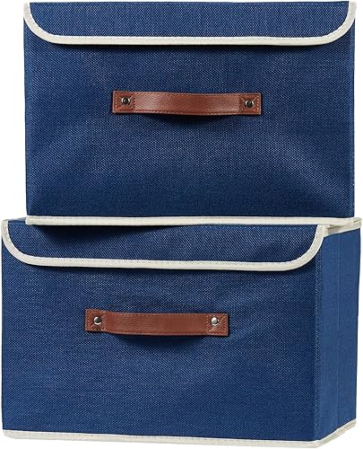 Miniatura 49 de Cajas de almacenamiento con tapa, contenedores de almacenamiento de tela de lino y algodón, contenedores organizadores, cestas decorativas plegables