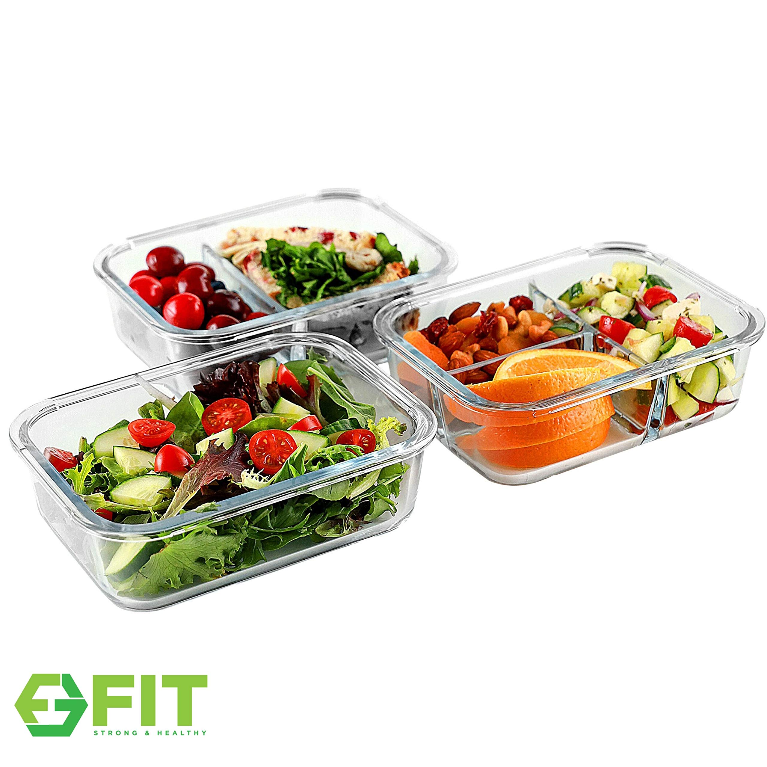Buy Glass Meal Prep Containers 1 & 2 & 3 Compartment (3 Pack, 1000 ML