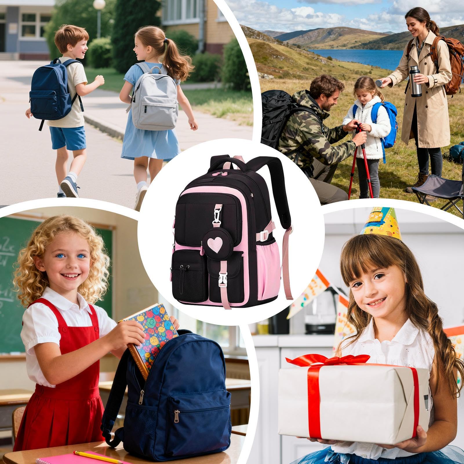 Rucksack für die Grundschule - Schulrucksack für Kinder, Book Lernspeichen Teenager | Geräumige Tasche für Mädchen große Größe, Reisebranche für Kinder, Jugendliche, Pink, Fare riferimento alla