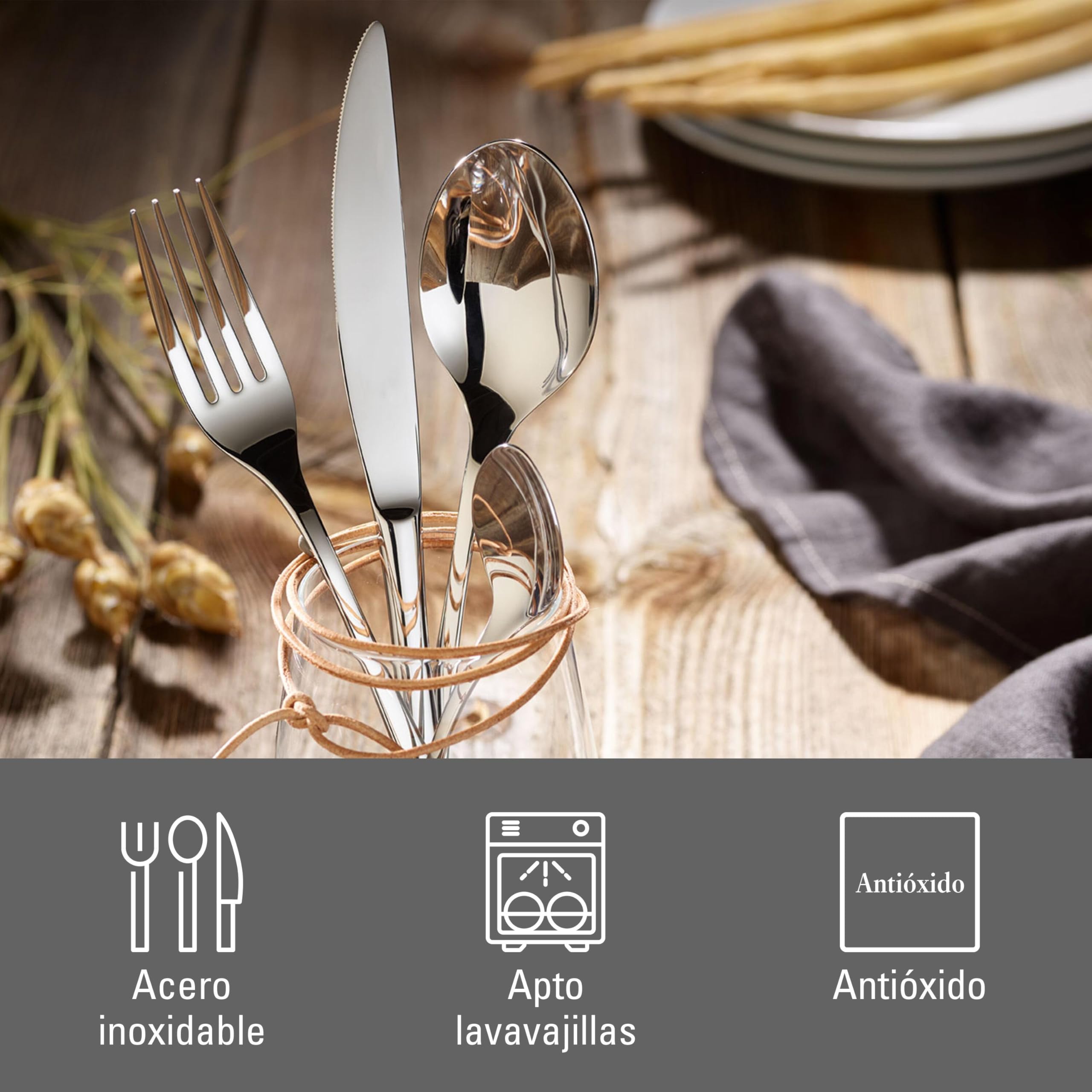 vivo - Villeroy & Boch Group - New Fresh Basic Set de Cubiertos, 24 Piezas Stainless Steel, Apto para Lavavajillas, Cubertería 6 Personas, Set Cubierto, Acero Inoxidable
