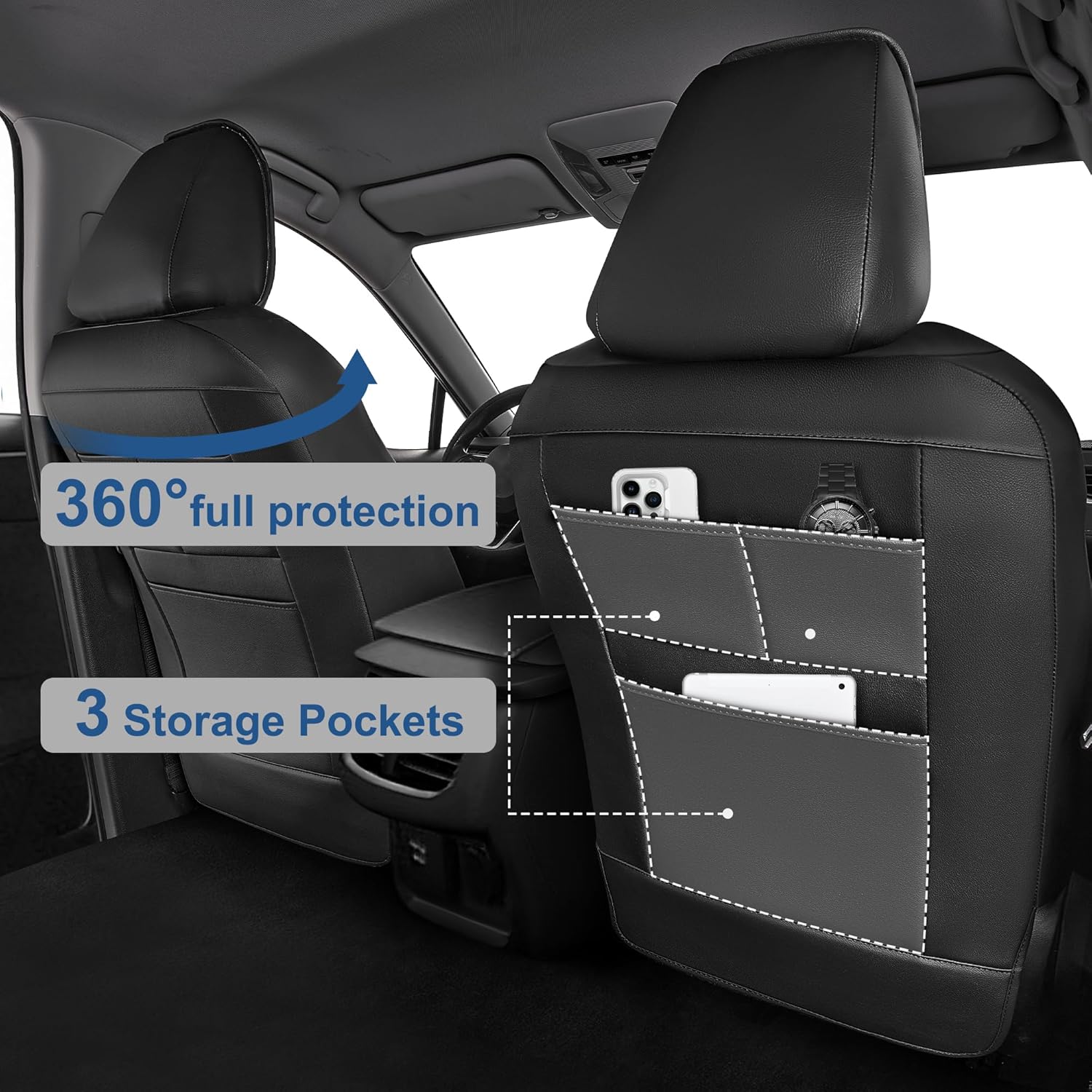Custom for Ford Fusion Seat Covers SE/Titanium/S/SEL/Sport/Platinum 2013 2014 2015 2016 2017 2018 2019 2020 Car Seat Covers Full Set Faux Leather Car Seat Cushion Protector (Black, 5 Seats)