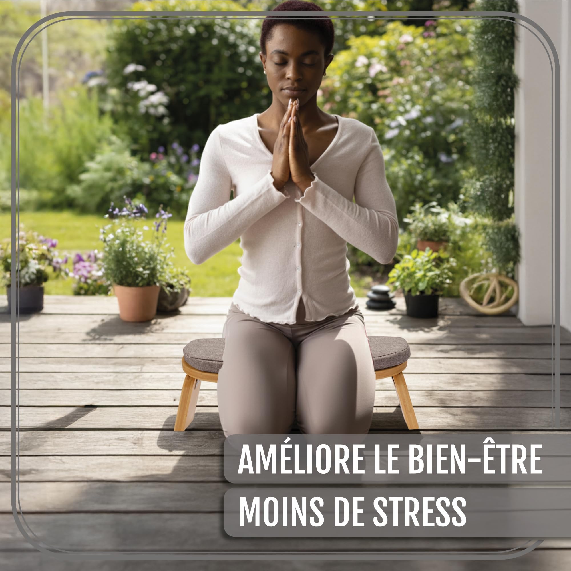 Banc de Méditation Pliable 44x18 cm avec Coussin Tabouret de Yoga Ergonomique en Bambou Durable pour Pleine Conscience & Soulagement des Genoux