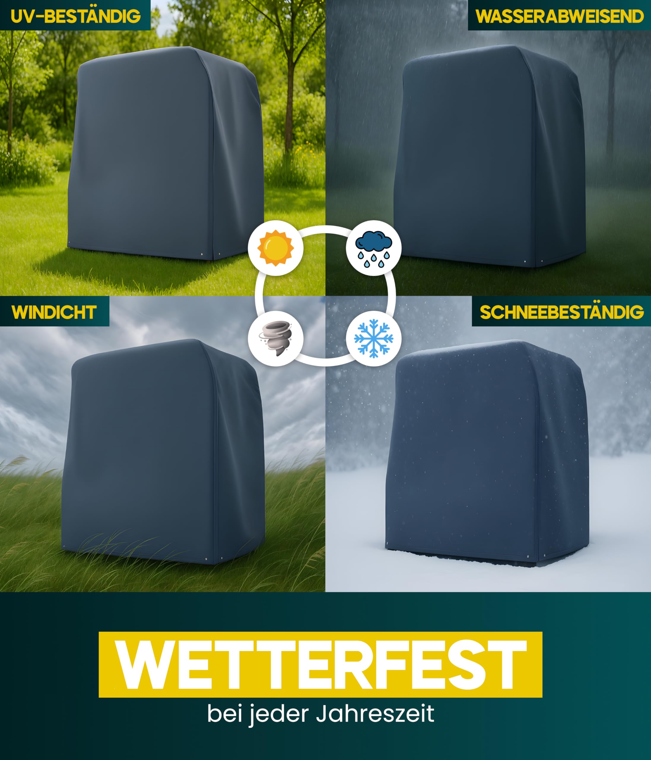 C S Cover Solutions Strandkorb Schutzhülle Winterfest | Passend für alle Strandkörbe (125 x 100 x 150/165 cm) mit Belüftungsfenster & Reißverschlüssen | UV-beständig, wasserdicht & Made in Europe