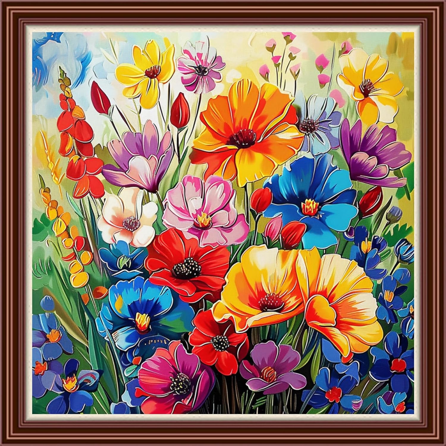 Dimensean Counted Cross Stitch Kit for Beginners, 11CT Unprinted Cross-Stitch Kit Easy Patterns Needlepoint Kit Cross Stitching Embroidery Kit Supplies-Colorful Flowers 18x18 inch