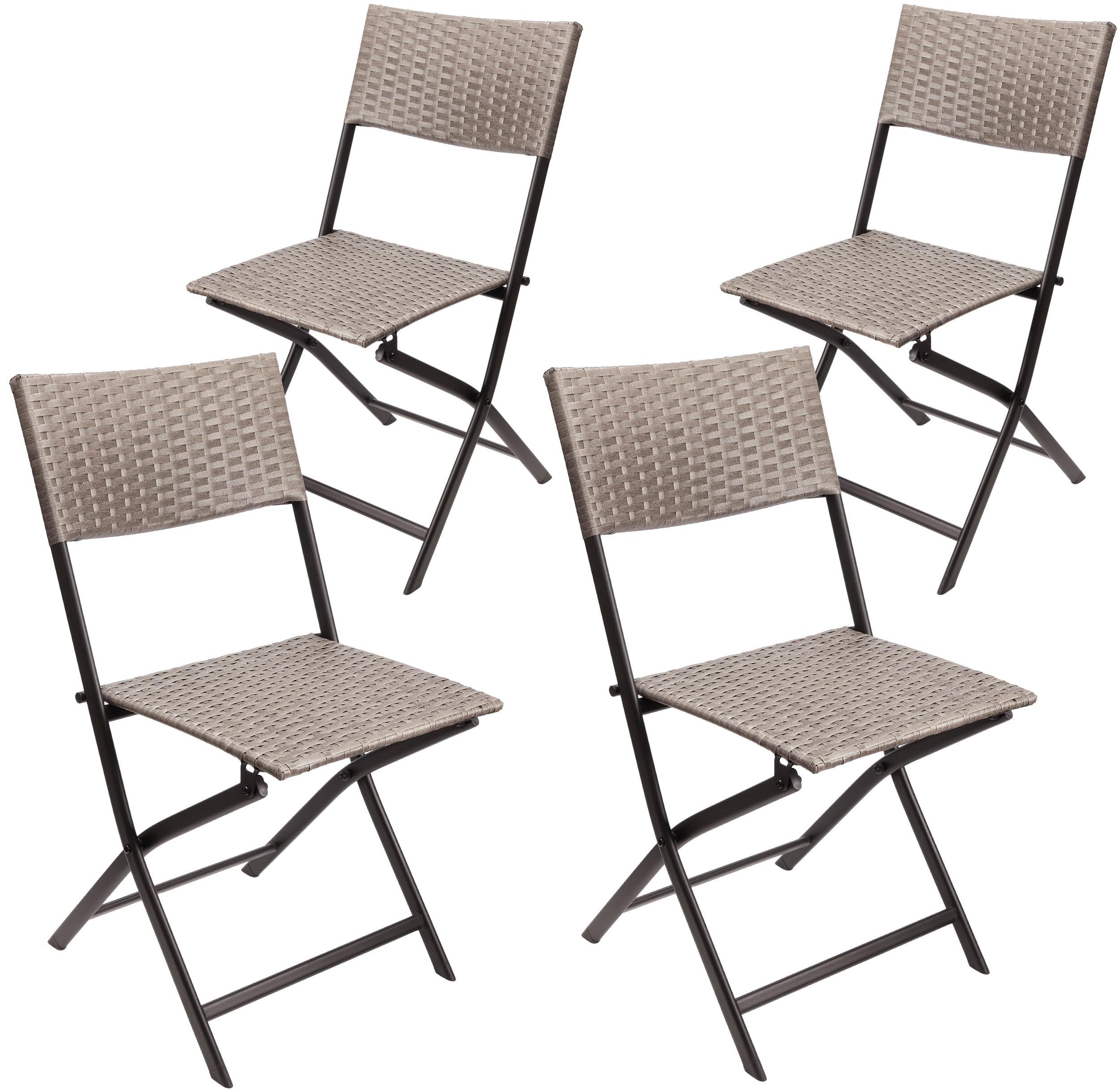 BRUBAKER Balkonset Toskana mit Tisch und 4 Stühlen - Wetterfest klappbar und platzsparend - Polyrattan Balkonmöbel Set - Sitzgruppe für Balkon Terrasse Garten - Bistroset Klappstühle Grau Braun