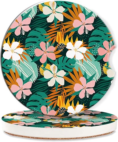 Miniatura 14 de Posavasos retro de los años 60, portavasos coloridos para portavasos de automóvil, 2 piezas de inserción absorbente de cerámica con parte trasera de