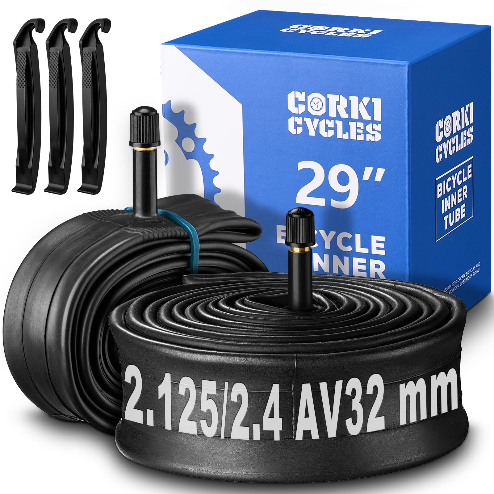 Corki 29 Inch Bike Tire Tube 29 x 1.75 1.95 2.0 2.1 2.125 2.2 2.25 2.3 2.35 2.4 Presta Valve 48mm Schrader Valve 32mm Butyl Rubber 29 Mountain Bicycle Inner Tube 2-Pack