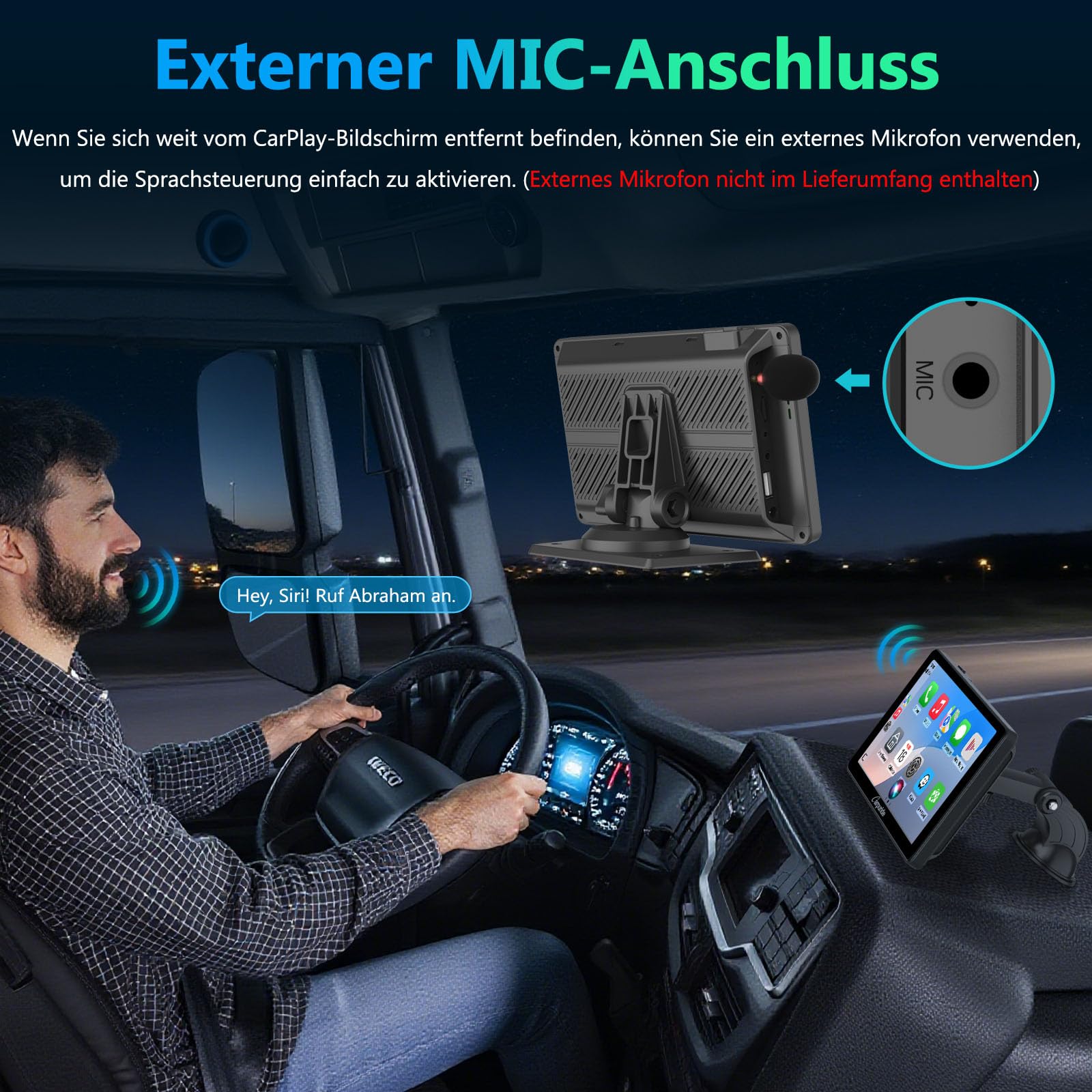 Tragbarer Carplay Bildschirm, Carpuride V3R Kabelloses Airplay&Android Auto, 7 Zoll 1080P HD-Touchscreen mit echter 720P-Rückfahrkamera/BT 5.0/Mirror Link/USB-Wiedergabe/Rauschunterdrückungs-Chip AUX