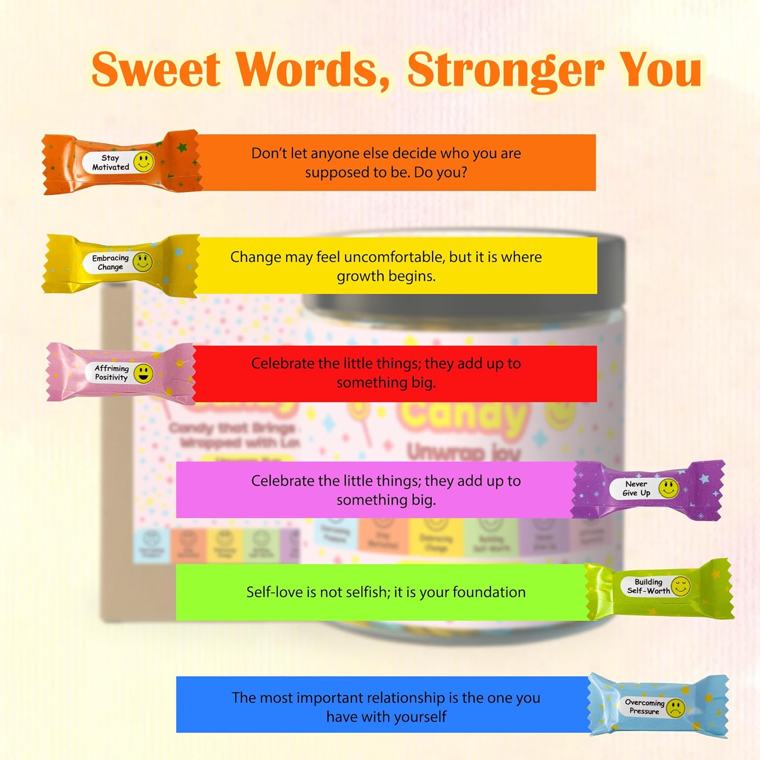 Positive Messages in Candy, Valentine's day Classroom Gift Exchange, Valentine Gift for Kids, Positive Affirmations Cards, Valentine Classroom Gifts, Unique Gifts for Women, Affirmation Jar - Image 3