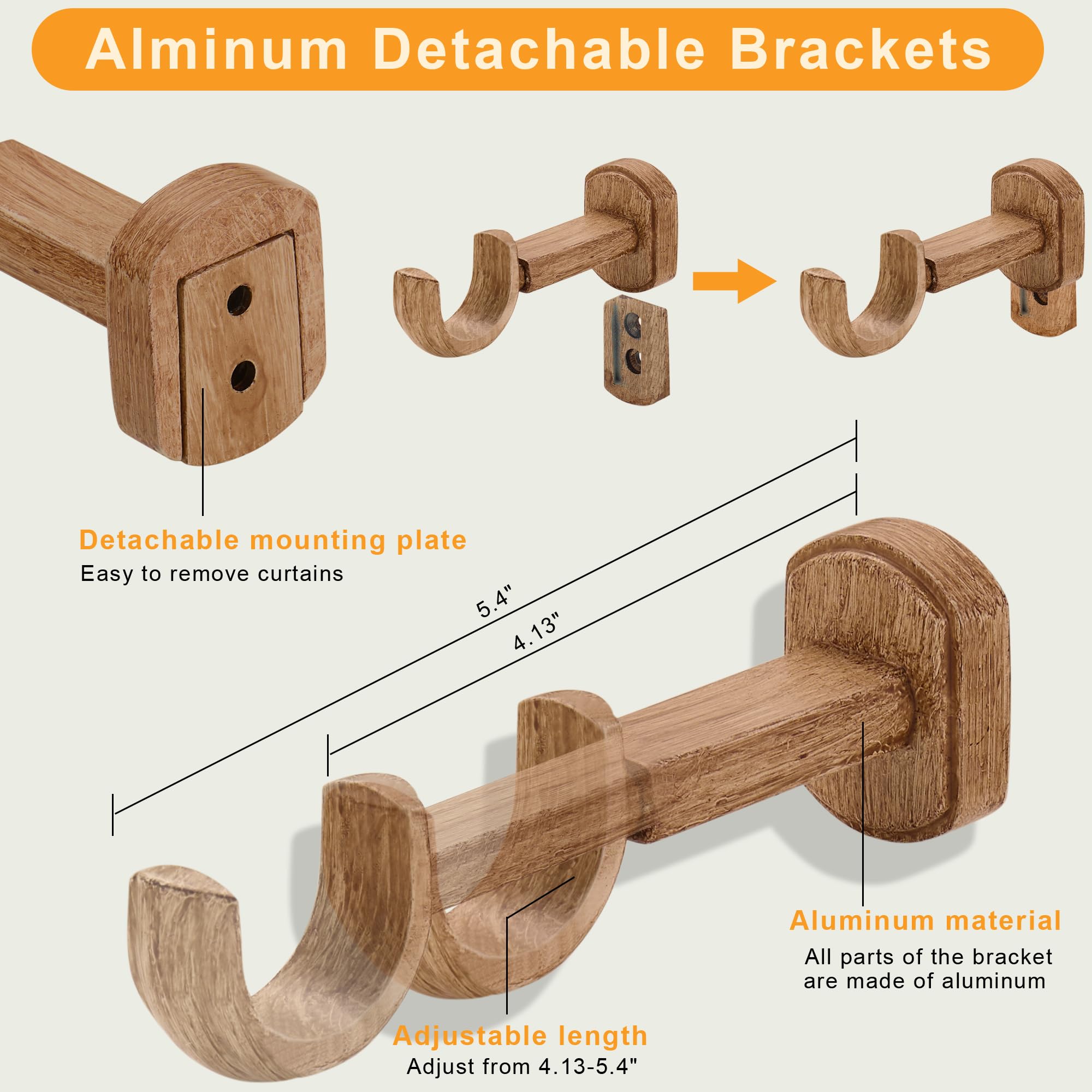 Wood Curtain Rods - Boho Style & Heavy Duty -4