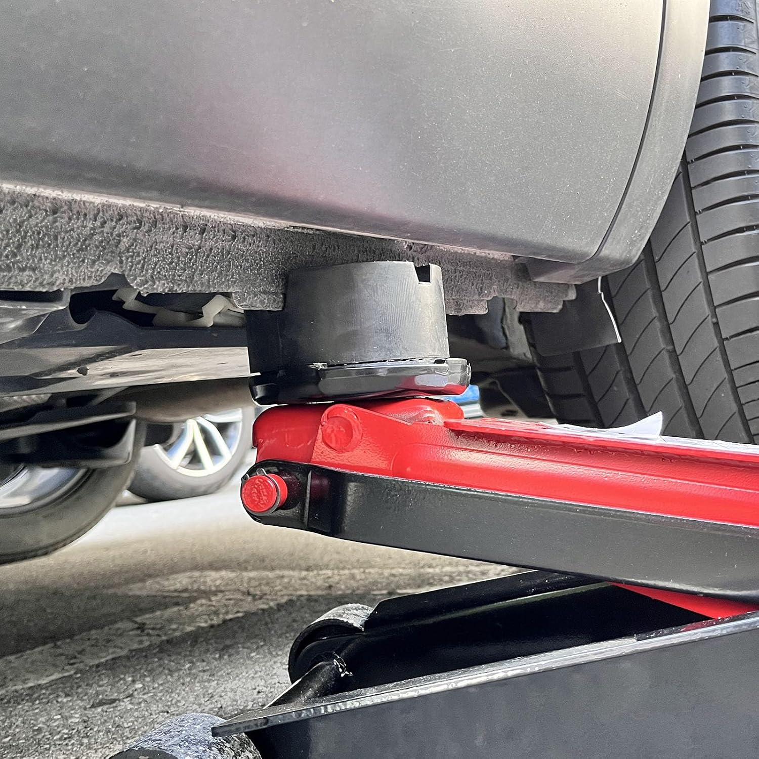 10x4.7cm X-Slot Rubber Jack Pad, Universal Car Pinch Weld Side Frame Rail Protector Puck, Anti Slip Floor Trolley Support, Flat Top Jack Stand Adapter, with 3X Extension Cord Holder Organizer