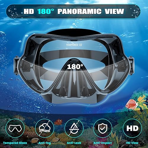 Miniatura 4 de Bairuifu - Juego de máscara de esnórquel profesional sin marco, juego de esnórquel profesional de 180, antifugas, vidrio templado antivaho, silicona