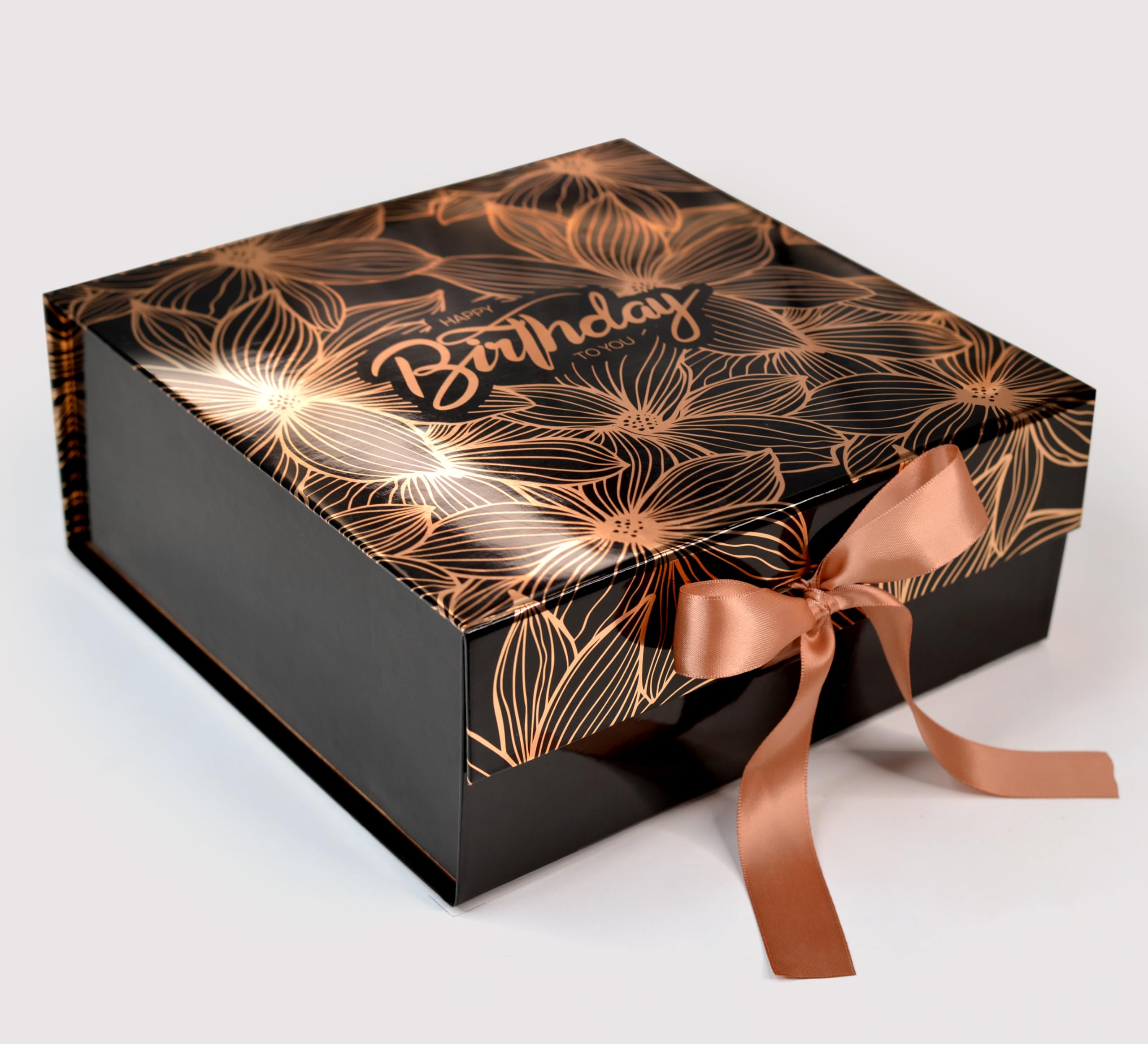 RBS®-Medium Birthday Gift Box 26 x 26 x 10 cm Hamper Boxes for Gift Empty (1 Pack) Multipurpose Gift Packing Box Storage Party Present Decorative Gift Holding Upto 8 Kg (Rose Gold Giant Poppies)