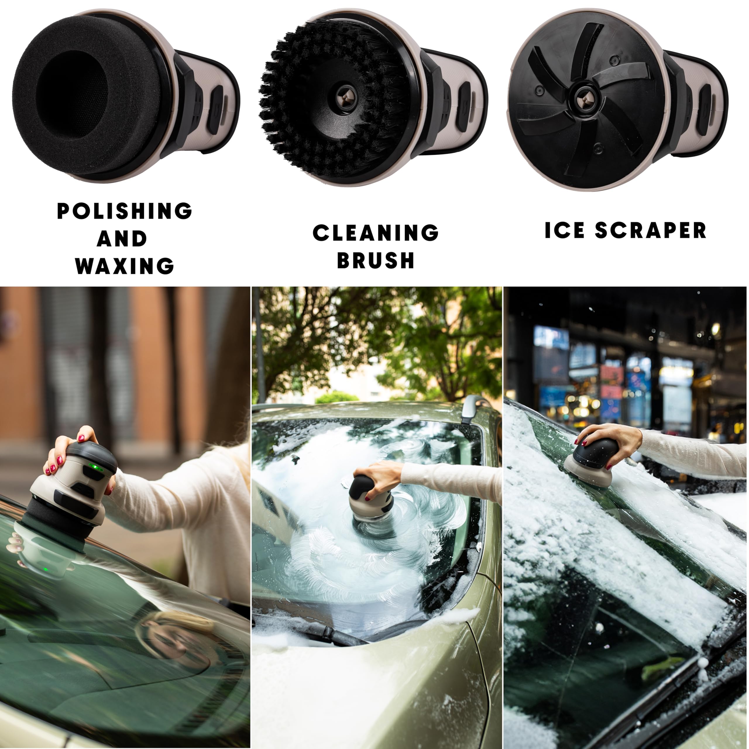 Raschietto elettrico 3 in 1 per parabrezza dell'auto, spazzola per la pulizia, lucidatrice, strumenti per la rimozione di neve e ghiaccio, accessori per la pulizia e la lucidatura ricaricabili con