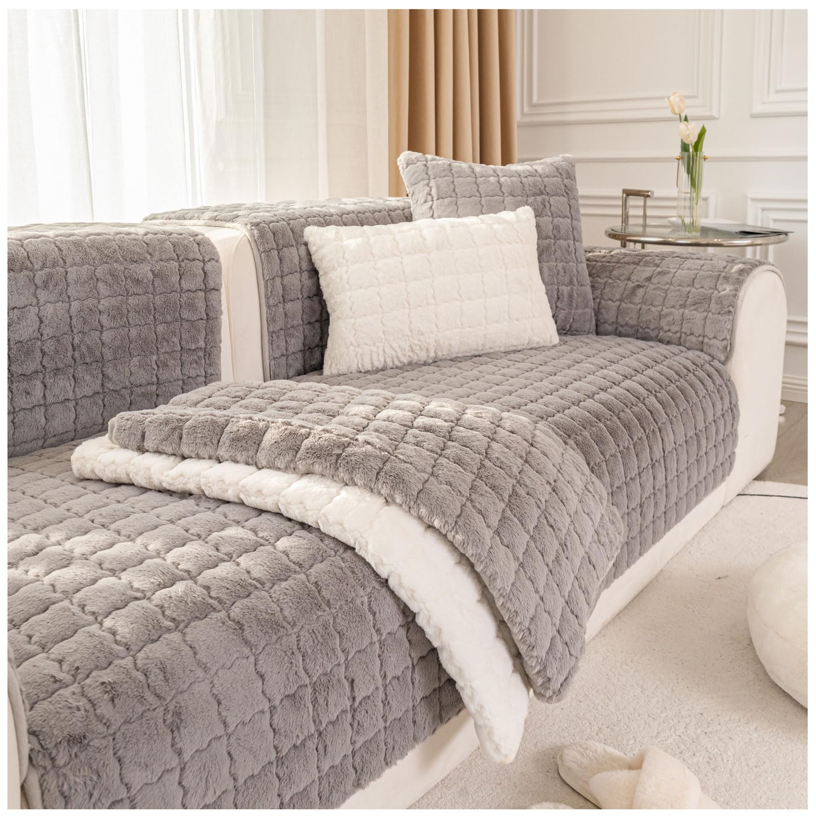 Housse de canapé en peluche lapin lavable anti-glisse pour animaux