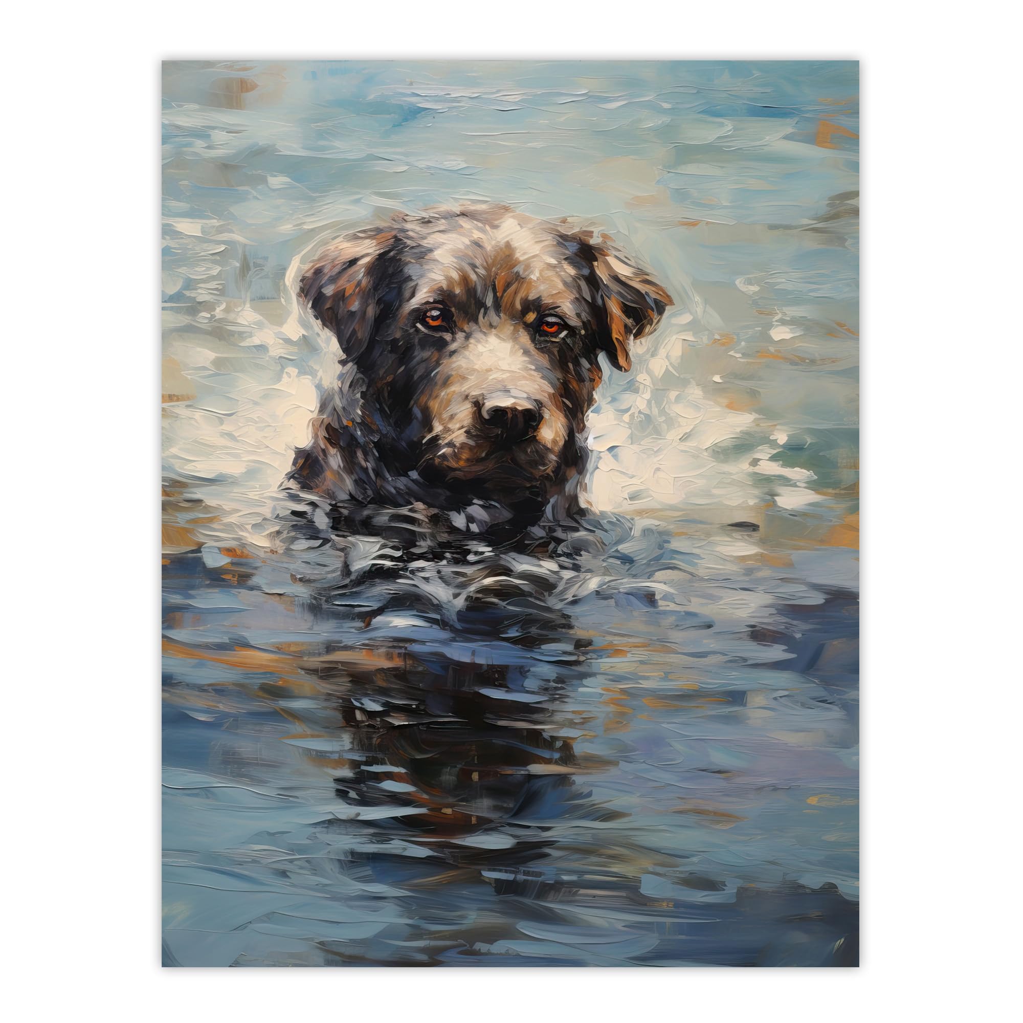 Artery8 Labrador Retriever Swimming Claude Monet Style Dog Oil Painting Large Wall Art Poster Print Thick Paper 18X24 Inch