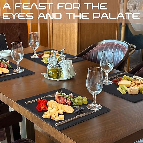 Miniatura 5 de GOH DODD Juego de 3 tablas grandes de pizarra para quesos de 12 x 12 pulgadas, tableros de charcutería, platos de pizarra de piedra, grabado láser