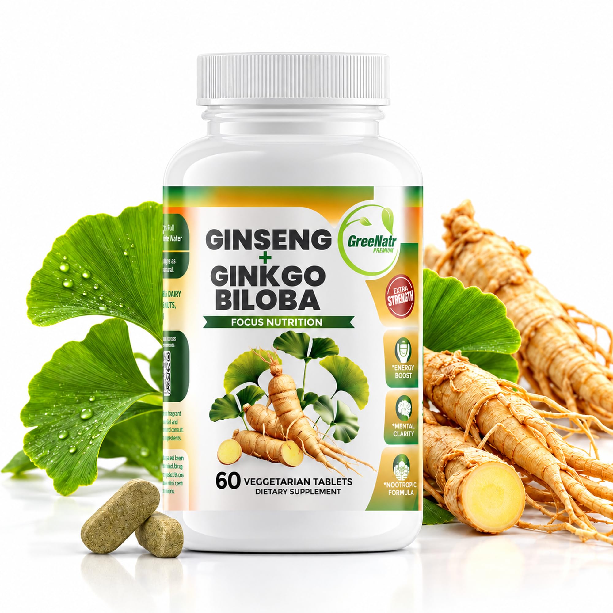 GreeNatr Ginko Biloba & Panax Ginseng Supplement - Red Ginseng Brain Supplement for Memory and Focus - Ginkgo Biloba Supplements for Good Vision, Immune System and Improved Blood Flow - 120 Tablets — Amazon image 13