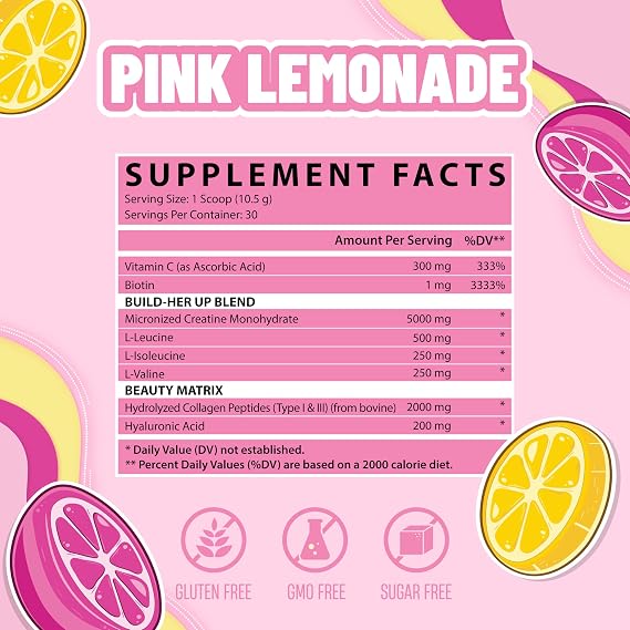 Nutrex Research Creatine for Women Booty & Beauty Pink Lemonade | 5g Creatine, 2g Collagen, BCAAs & Hyaluronic Acid | Gluten Free, 30 Servings