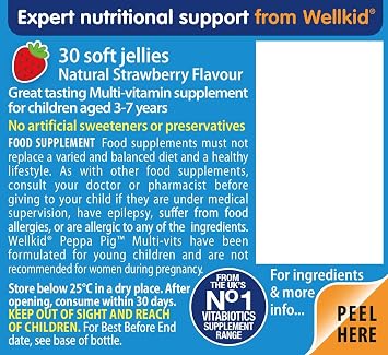 Wellkid Peppa Pig Chewable Gummy Vitamins by Vitabiotics - UK's No. 1 Vitamin Company. Kids Multivitamin formula with Vitamin A B C D and E - Strawberry