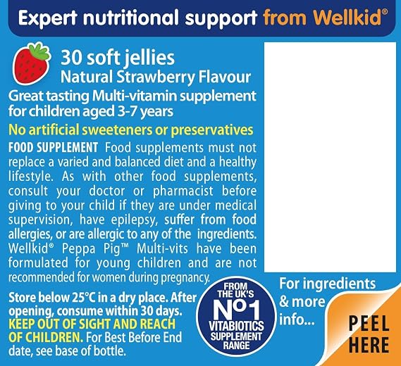 Wellkid Peppa Pig Chewable Gummy Vitamins by Vitabiotics - UK's No. 1 Vitamin Company. Kids Multivitamin formula with Vitamin A B C D and E - Strawberry