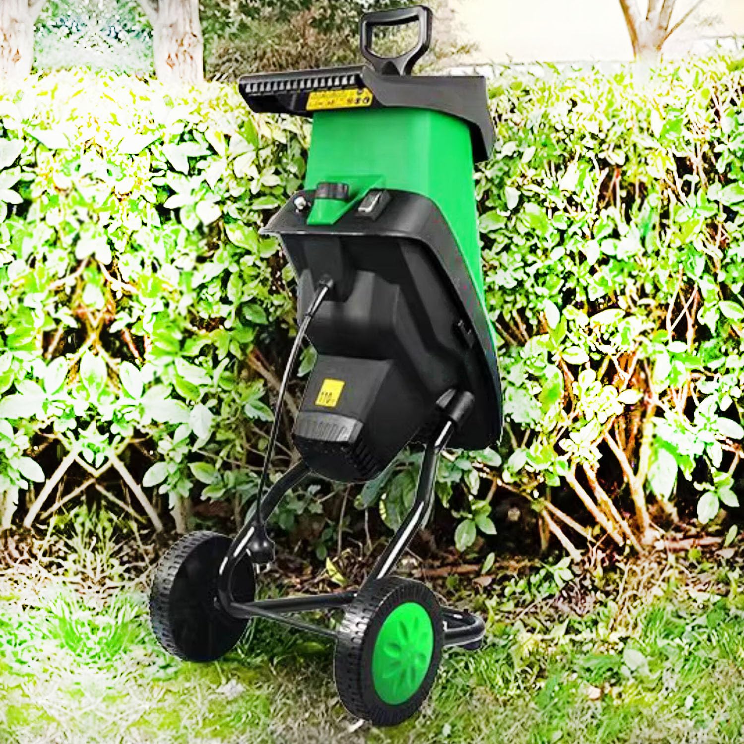 Biotrituradora Eléctrica 2400w, Diámetro Máximo De Corte 39 Mm | Motor Cobre,Cuchillas Acero Doble,Bolsa 50l,Protección Sobrecarga Y Ruedas Para Triturar Ramas Y Hojas En Compost Doméstico