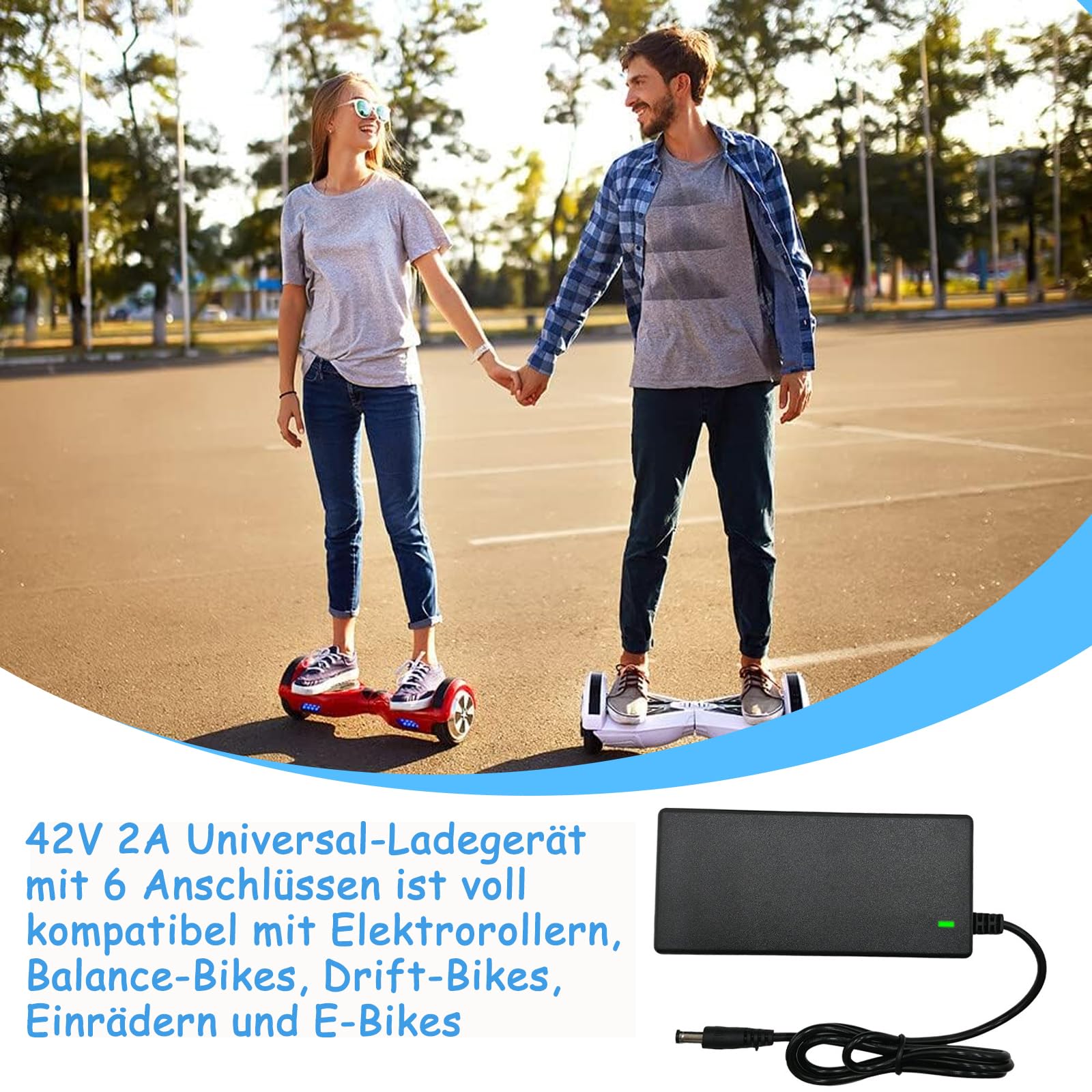 Ładowarka do skutera, 42 V 2 A, ładowarka do skutera, akumulator 42 V, zasilacz sieciowy, kabel do ładowania | Hoverboard kabel do ładowania z 6 złączami interfejsowymi, do skuterów elektrycznych, rowerów elektrycznych