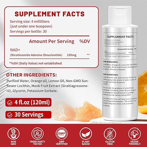 Miniatura 3 de Suplemento liposomal NAD+, suplemento líquido NAD+ con alta absorción para antienvejecimiento, salud celular, mejora la concentración, apoyo de