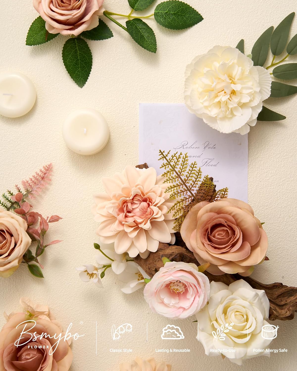 Artificial Flowers Combo Peach Flowers with Stems Fake Rose Faux Floral Arrangements for Wedding Bridal Bouquets, Baby Shower, Floral Arrangement, Table Centerpieces, Home Decorations
