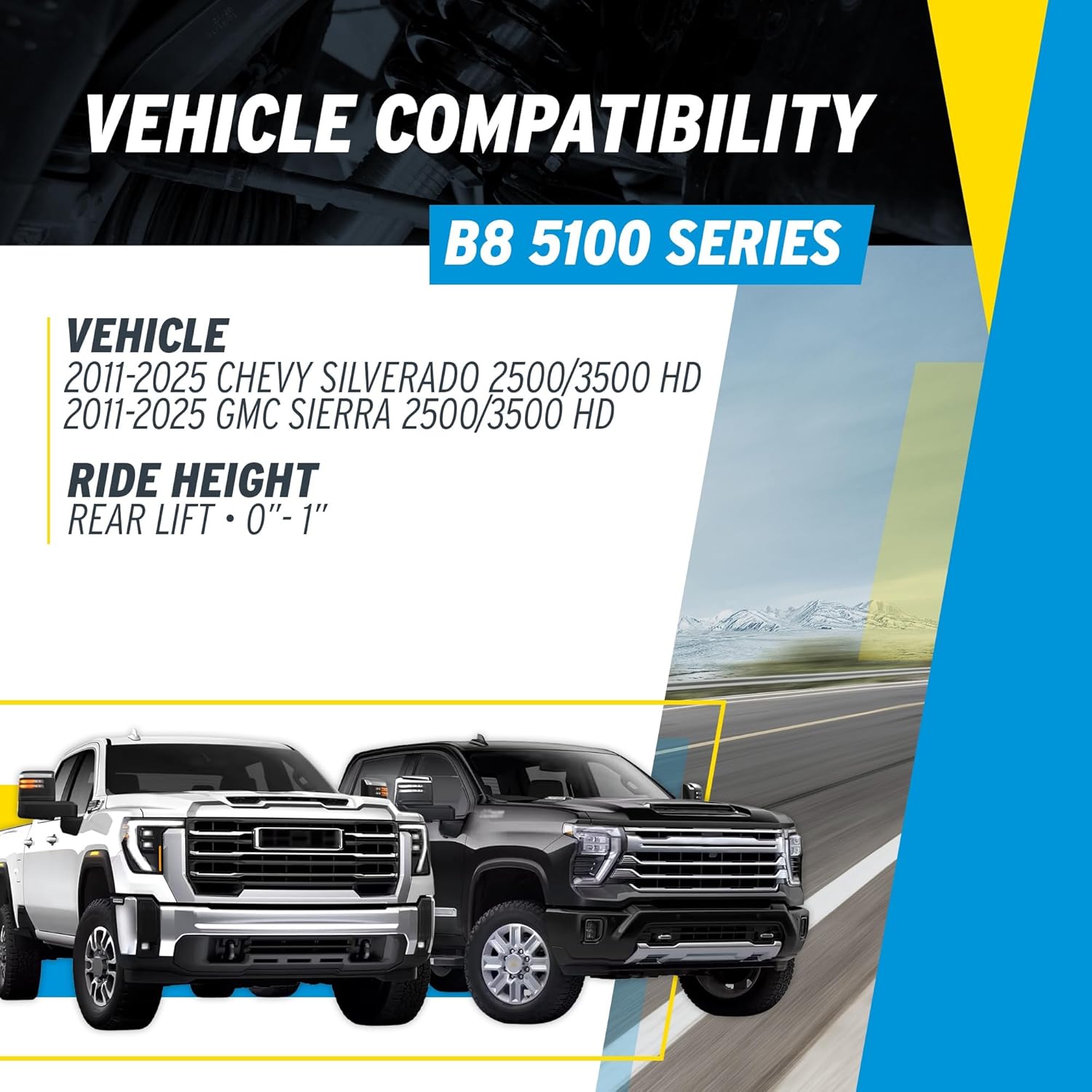 Bilstein Pair of Rear B8 5100 Series Shocks Compatible with 2011-2025 Silverado/Sierra 2500/3500 HD with 0-1" Rear Lift | Easy Installation | Smooth Performance