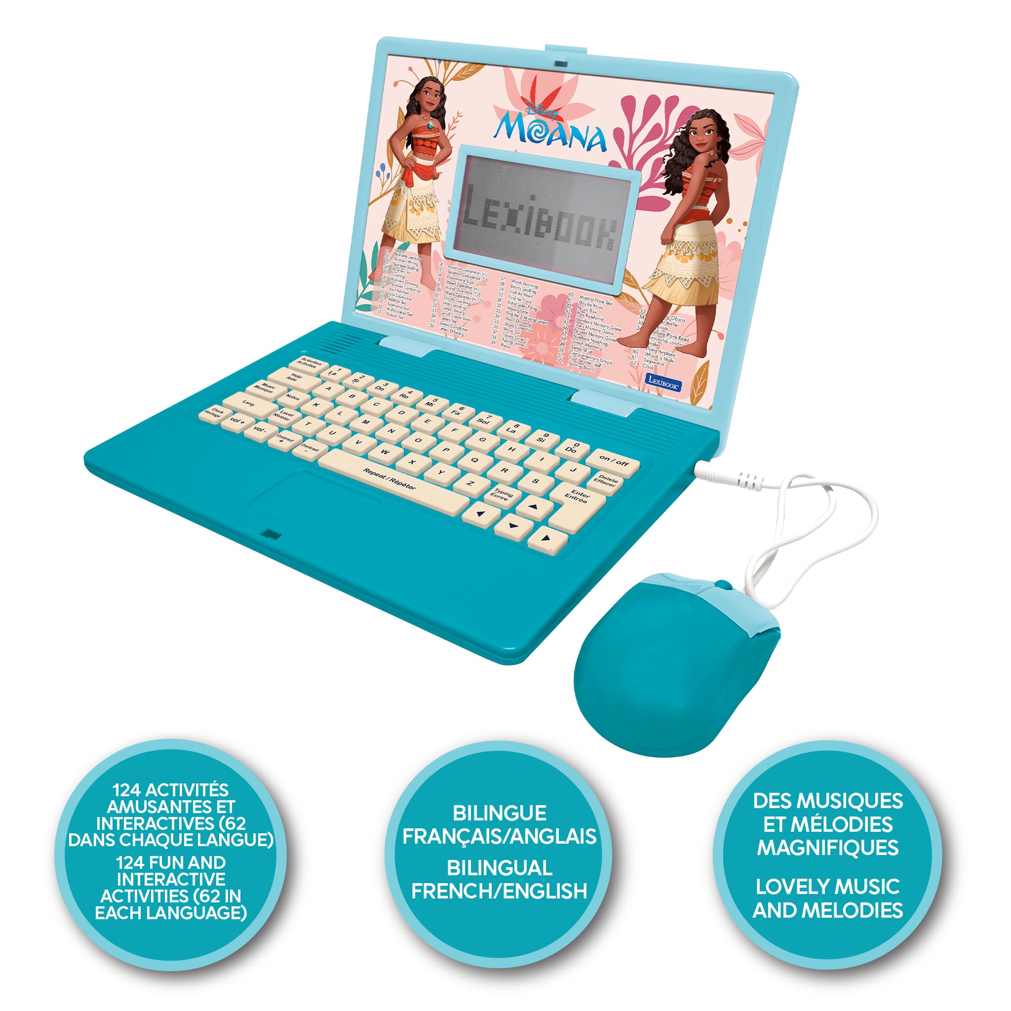 LEXIBOOK, Disney Princess, Moana bilingual ENGLISH/FRENCH educational computer, Toy for children with 124 language, writing - Image 2