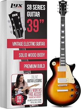 LyxPro 39 SB Series Electric Guitar, LP Style for Beginner, Intermediate & Pro Players Solid Body Guitar, Bonus 2-Pack of Picks, Mahogany Wood, Volume/Tone Controls, 3-Way Pickup - Sunburst