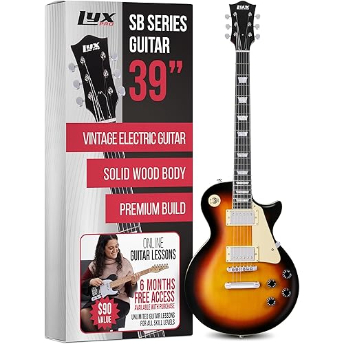 LyxPro 39” SB Series Electric Guitar, LP Style for Beginner, Intermediate & Pro Players Solid Body Guitar, Bonus 2-Pack of Picks, Mahogany Wood, Volume/Tone Controls, 3-Way Pickup - Sunburst
