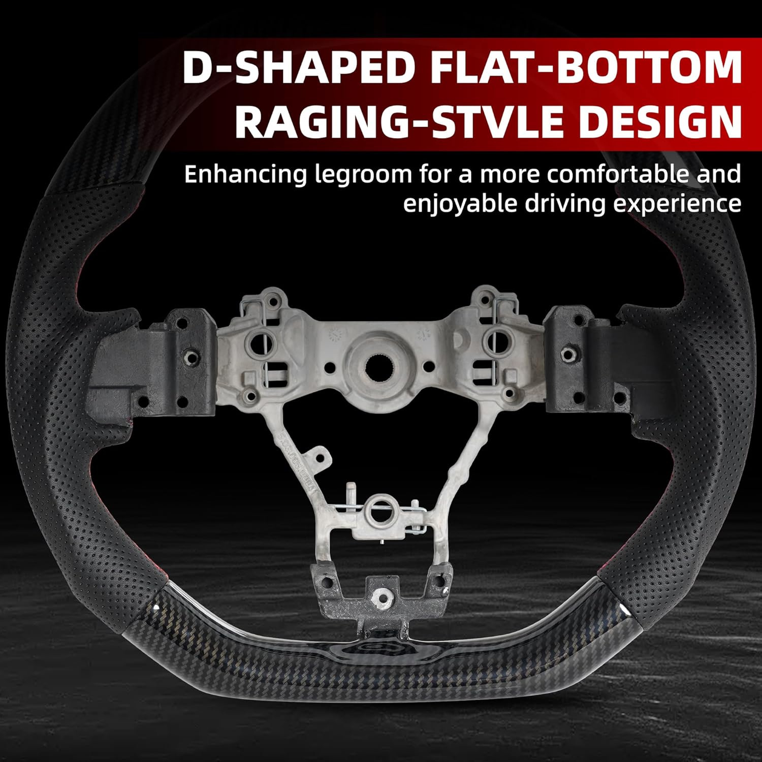 Steering Wheel for Subaru WRX/WRX STI 2015-2021 Hydro-Dip Carbon Fiber VA Chassis D-Shaped Flat Bottom Nappa Perforated Anti-Slip Perforated Leather