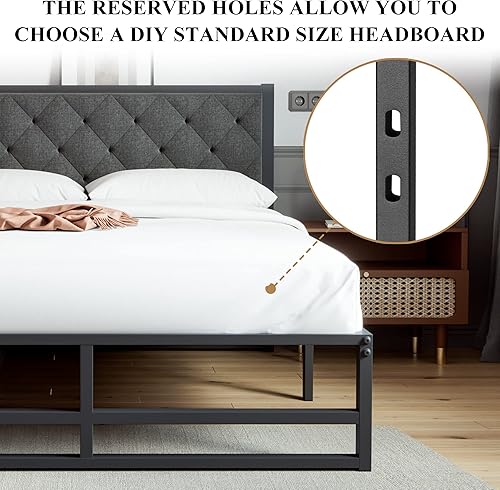 Miniatura 4 de SHA CERLIN Marco de cama de plataforma de metal resistente de 14 pulgadas, tamaño Queen, gran espacio de almacenamiento debajo de la cama, fuerte